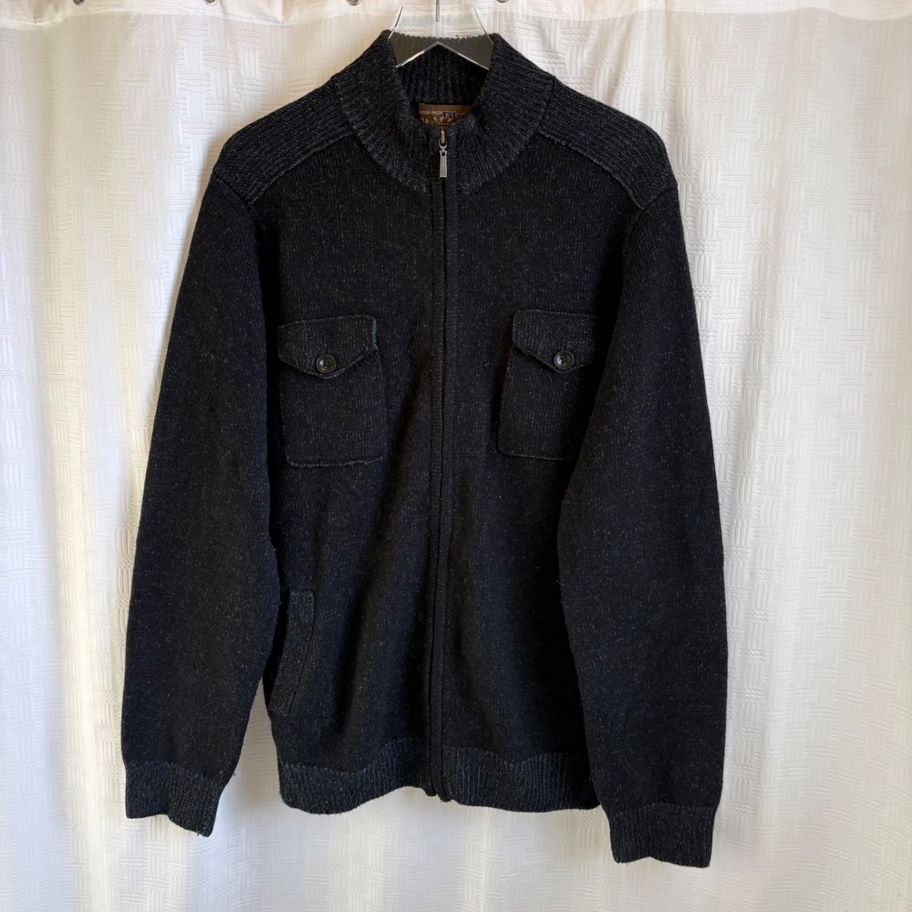 Pronto Uomo Blue Mens XL Full‎ Zip Wool Cardigan Sweater Jacket Elbow Patches